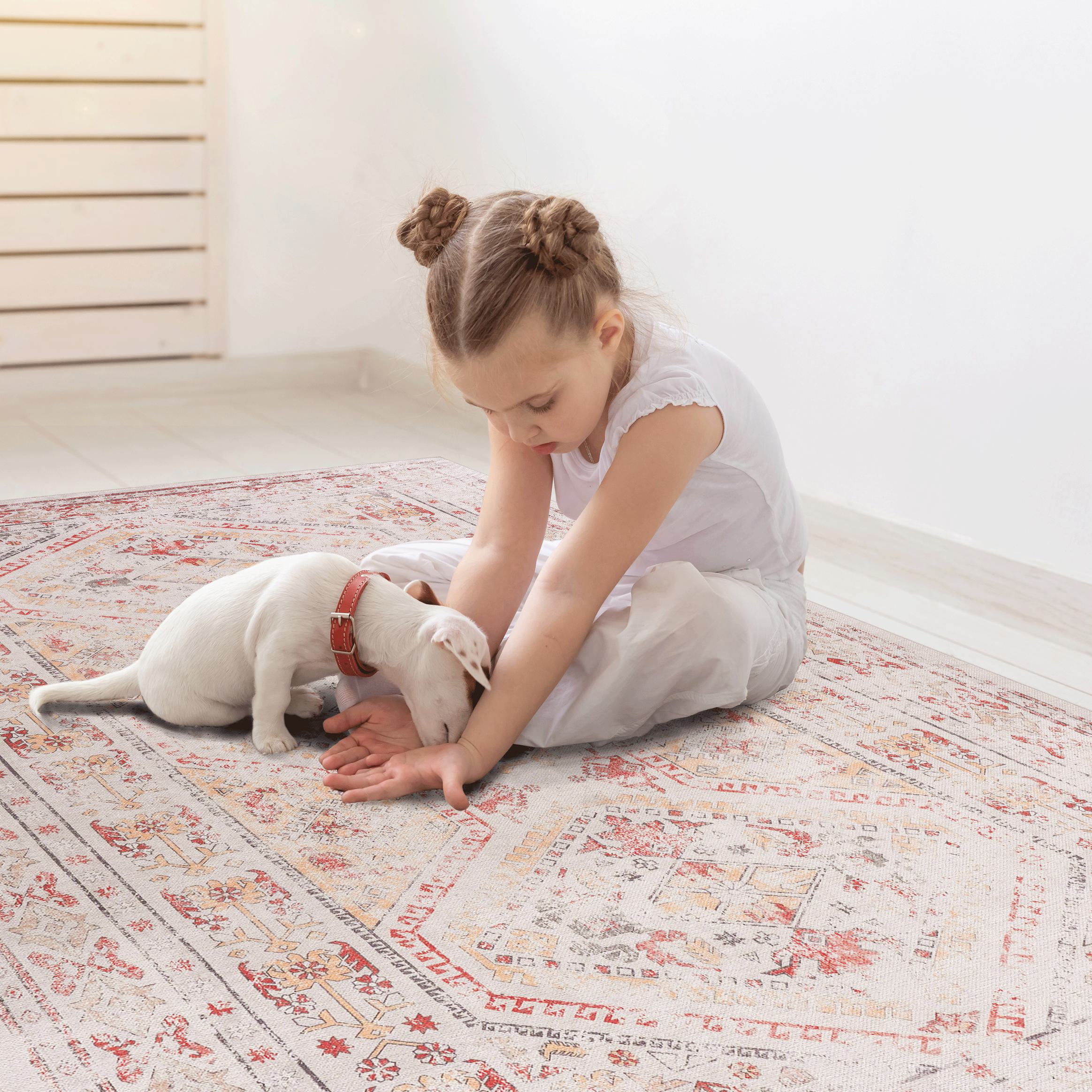 2x10 Non-Slip Machine Washable Area Rug with Low-Pile, Non-Shedding Kid and Pet Friendly Carpet, 30" L x 120" W x 0.15" H, Beige