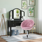 Modern Makeup Vanity Chair Round Tufted Swivel Accent Chair with Chrome Frame Height Adjustable, Pink