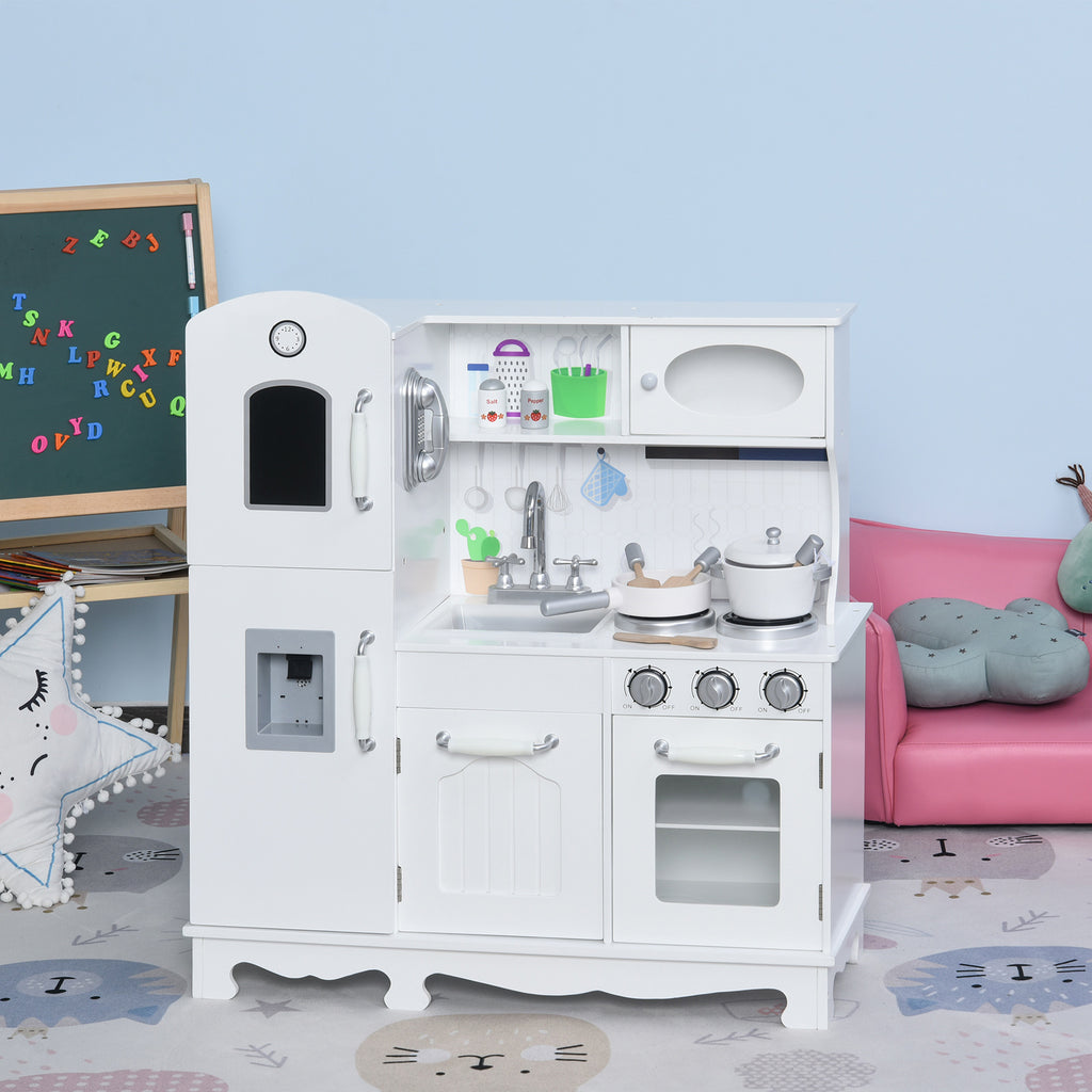 Kids Kitchen Playset with Telephone, Wooden Kitchenette for kids with Cookware, Storage Cabinet, Water Dispenser, Blackboard, Toddler Pretend Play Kitchen with Cooking Accessories for Aged 3+