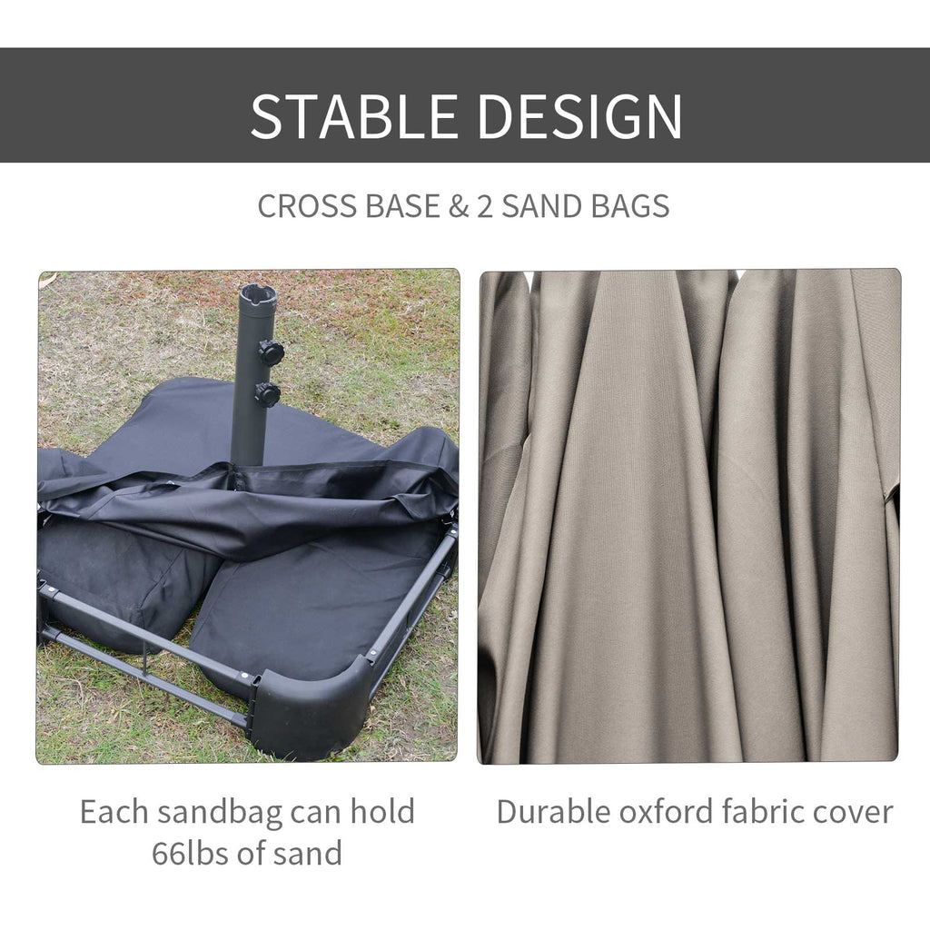 Patio Umbrella 15' Steel Rectangular Outdoor Double Sided Market with base, UV Sun Protection & Easy Crank for Deck Pool Patio, Coffee