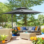 10ft Offset Patio Umbrella, Hanging Cantilever Umbrella, Square Shape, Aluminum Cross Base, Tilt, 360-Degree Rotation, Gray