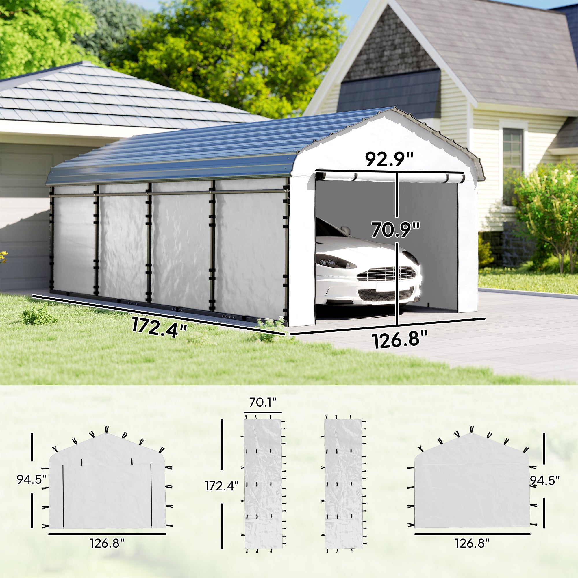 Carport Replacement Sidewall Panel for 10' x 15' Carports, UPF50+ Waterproof Replacement Side Wall Cover, White