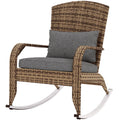 Adirondack Chair, Outdoor Wicker Rocking Chair with High Back, Seat Cushion, and Pillow for Porch, Balcony, Gray