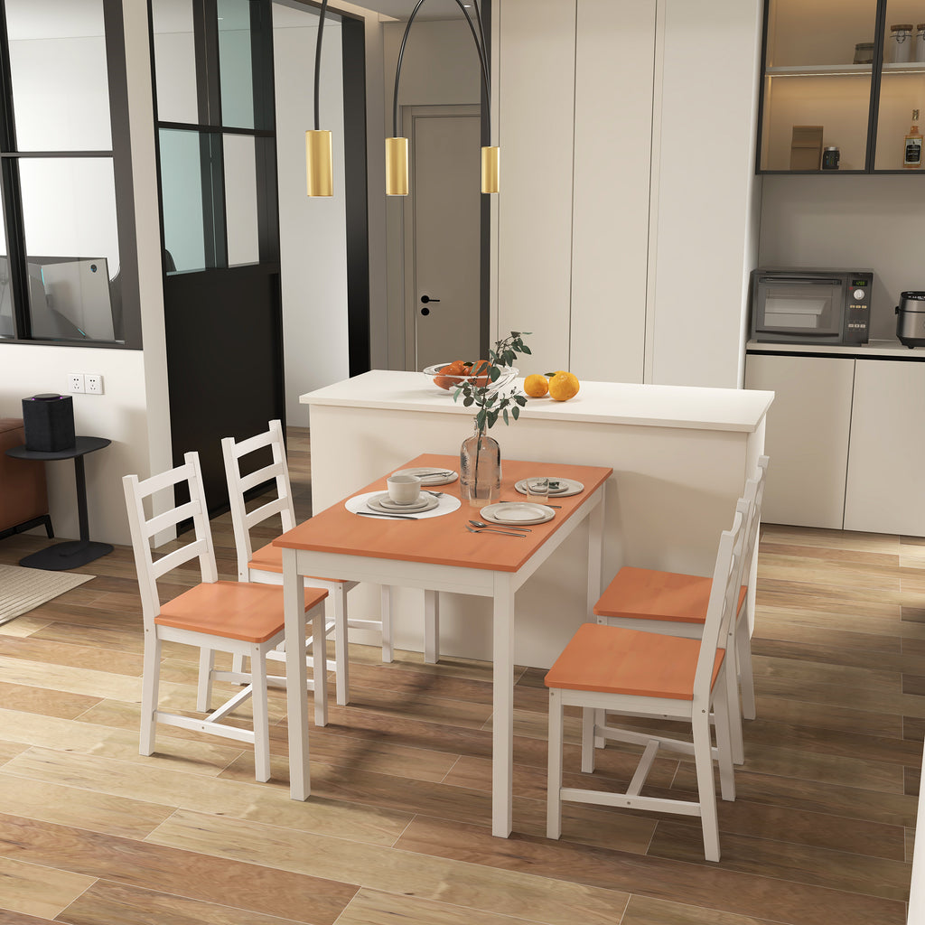 Dining Table Set for 4, 5 Piece Modern Kitchen Table and Chairs, Solid Wood Dining Room Set for Small Spaces, Breakfast Nook, White