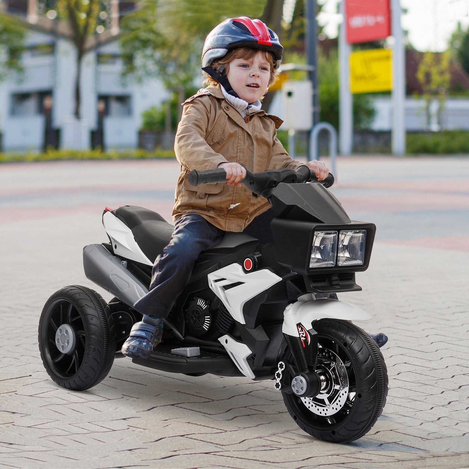 6V Kids Motorcycle, Battery-Operated Mini Electric Motorbike with Forward/Reverse Switch, Horn, White