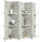 5 Panel 67" Tall Wood Privacy Screen Room Divider with 3 Shelves and Folding Storage for Bedroom, Distressed White