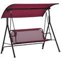 3-Person Porch Swing with Stand, Outdoor Swing for Patio Porch with Adjustable Tilt Canopy and Comfortable Swing Bench-Style Seat, Steel Frame, Wine Red