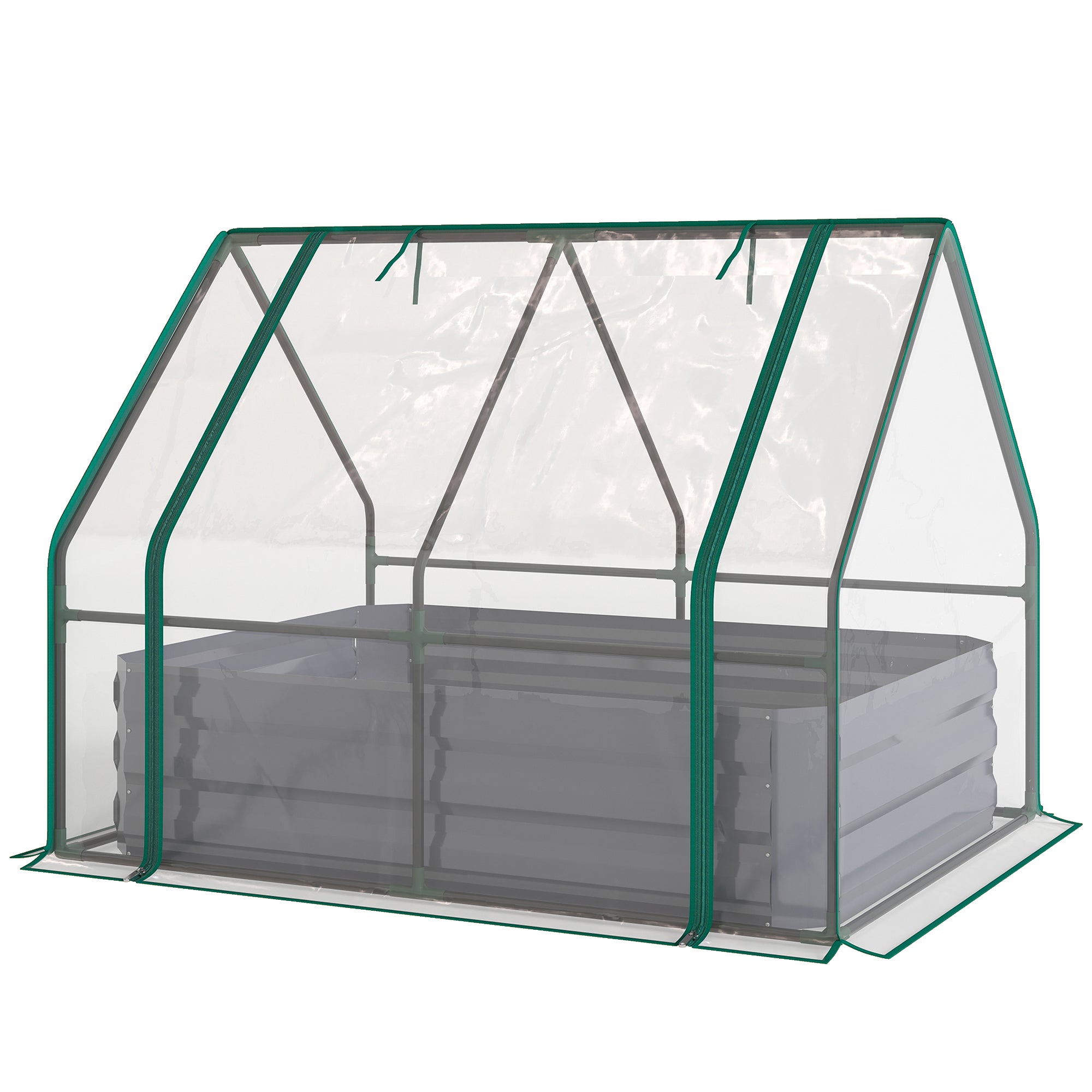 4 x 3ft Raised Garden Bed with Mini Greenhouse, Galvanized Raised Garden Bed with Cover, Clear and Dark Gray