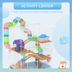 5 Tiers Hamster Cage Portable Animal Travel Carrier w/ Exercise Wheels Tube, Light Blue