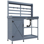 Wooden Potting Bench with Storage, Sink, Water Tap for Backyard, Patio, Balcony, Gray