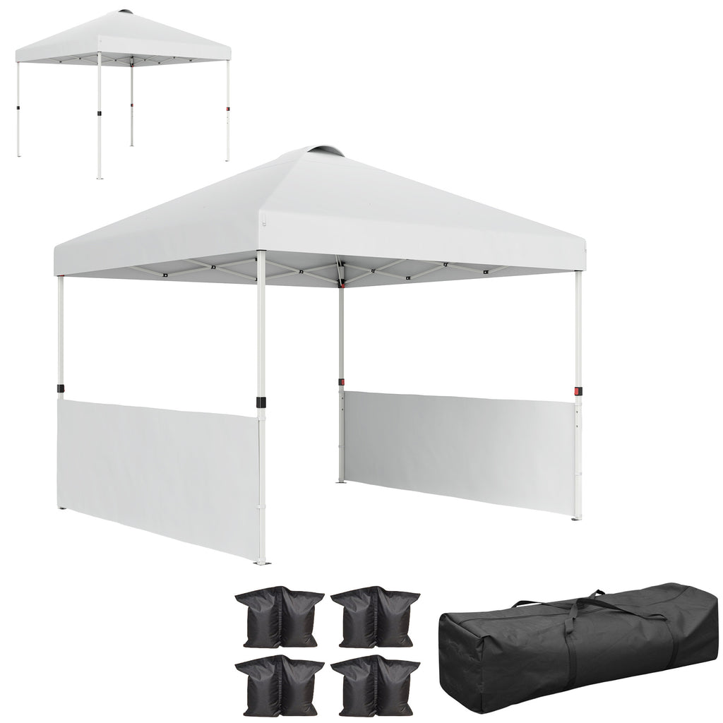 10' x 10' Pop Up Canopy Tent with 2 Half Sidewalls, UV50+ Instant Sun Shelter with Wheeled Carry Bag, White