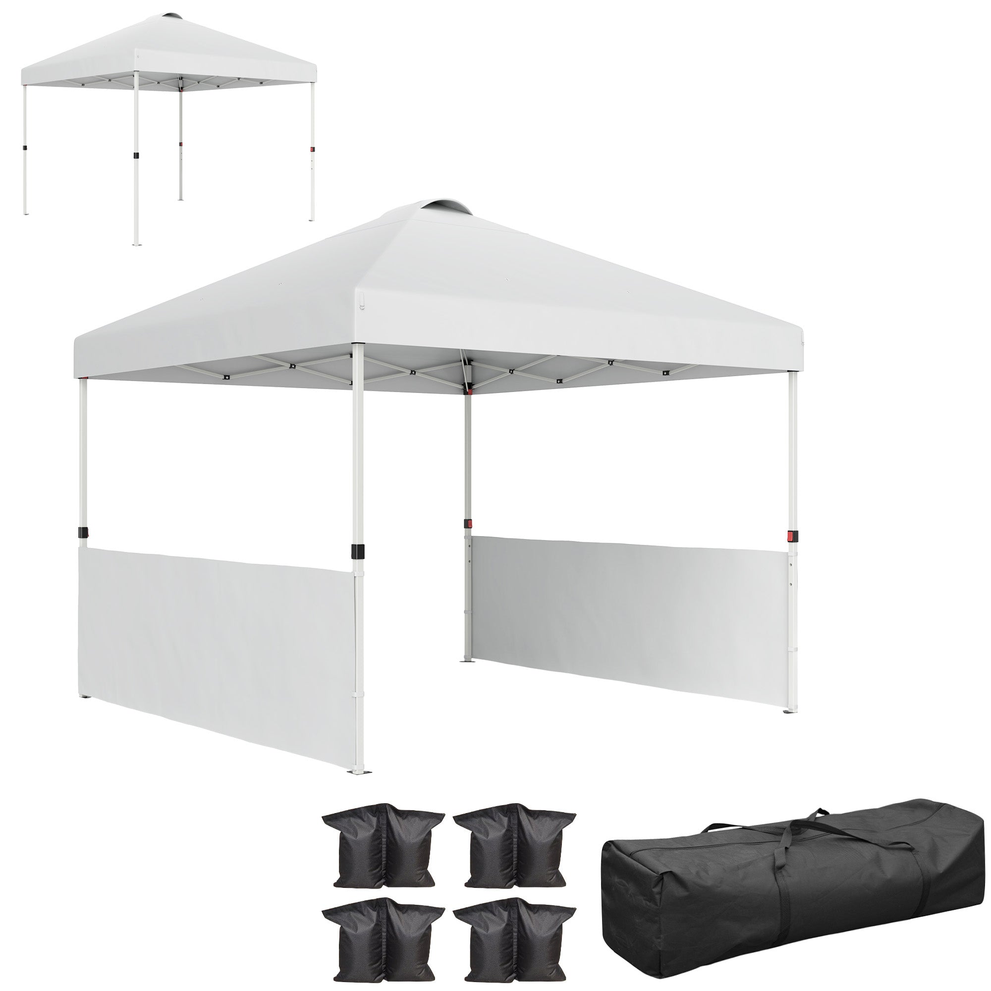 10' x 10' Pop Up Canopy Tent with 2 Half Sidewalls, UV50+ Instant Sun Shelter with Wheeled Carry Bag, White