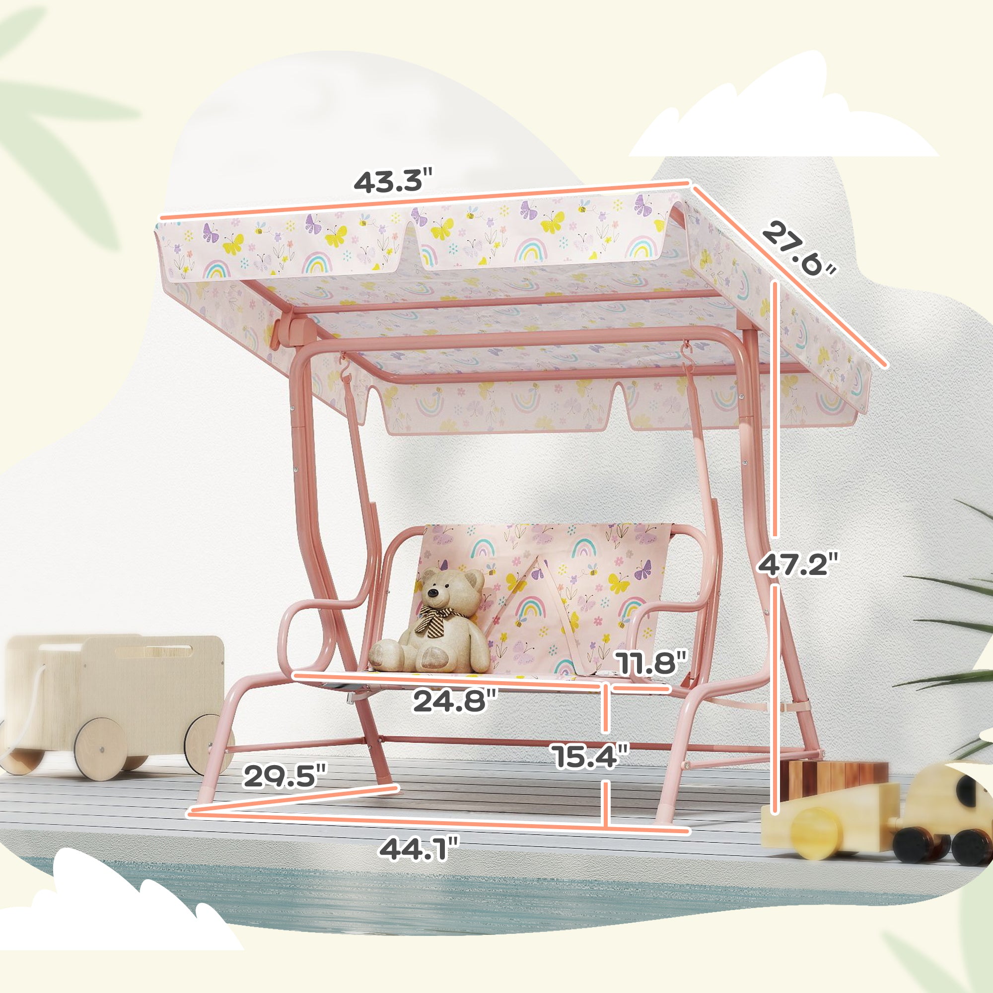 Kids Patio Swing Chair with Adjustable Canopy, Safety Belt for Patio, Garden, Poolside, Balcony, Pink
