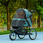 3 Wheels Pet Stroller for Small Dogs and Medium Dogs with Adjustable Canopy, Safety Tether, Storage Basket, Dark Green