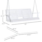 3-Seater Wooden Porch Swing, Patio Swing Bench with Folding Coffee Table, Cup Holders and Chains Included, 440lbs Weight Capacity, White