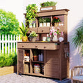 Tall Garden Potting Bench with Hutch & 6 Drawer, Wood Storage Workstation with 3 Shelf & 2 Cabinet, 50'' L x 20.5'' W x 65.5'' H, Brown