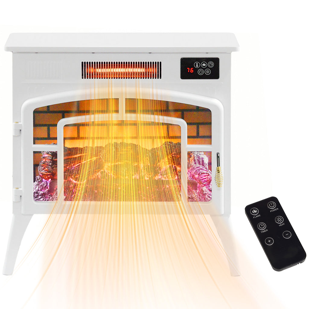 Electric Fireplace Stove, Infrared Fireplace Heater with Realistic Flame & Adjustable Temperature, 1500W, White