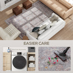 Machine Washable Area Rug 5x7, Non-Slip Traditional Flower Print Floor Carpet for Living Room, Bedroom, Grey and Brown