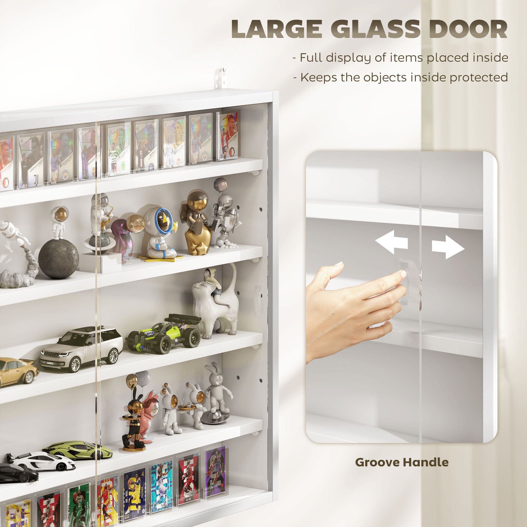 5-Tier Display Cabinet, Wall-Mounted Display Case with 2 Glass Doors and Adjustable Shelves, White