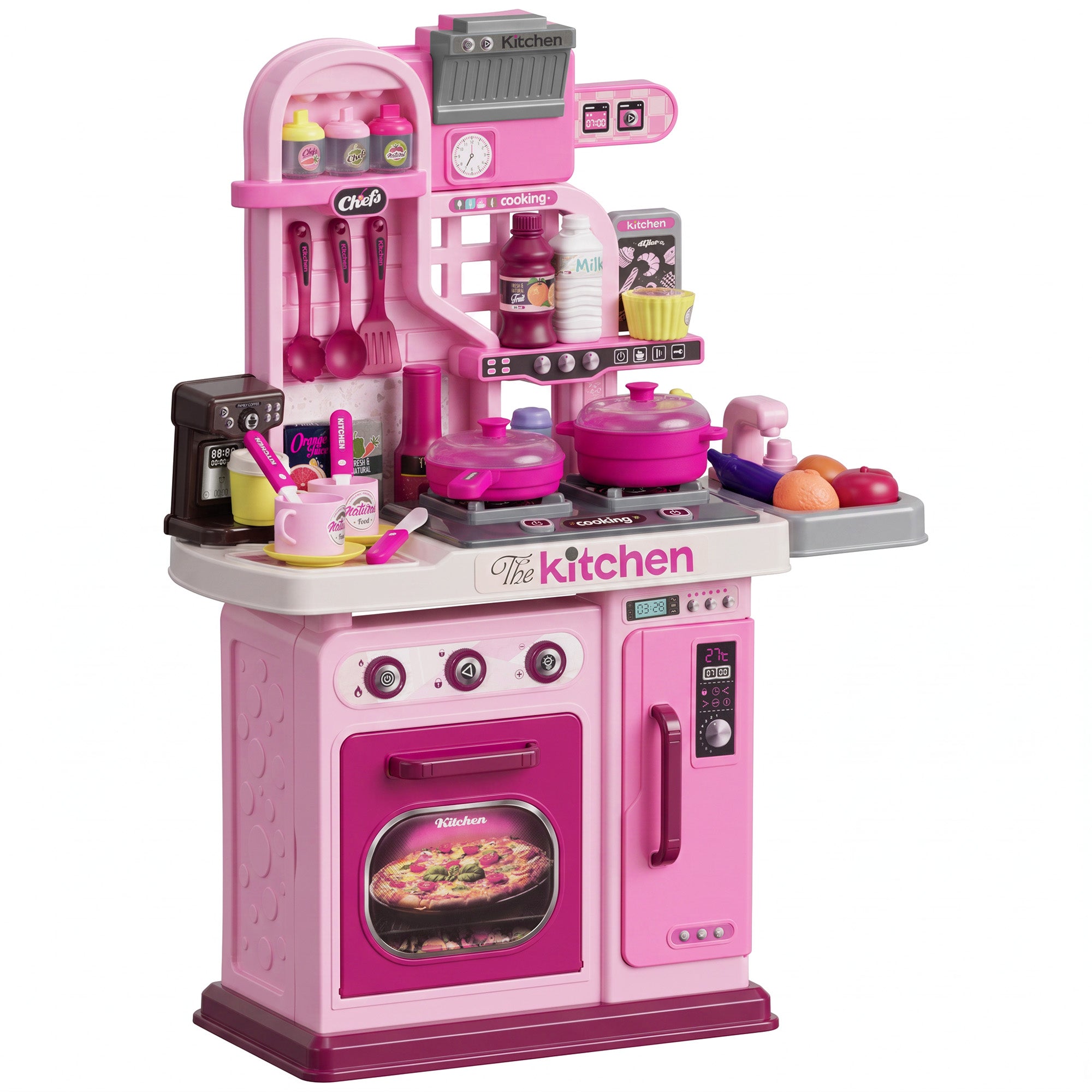 Kids Play Kitchen with Lights, Sounds, 33 Accessories & Storage for Toddler 3-6 Years