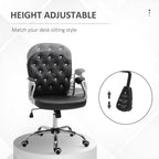 Button Tufted Desk Chair, Home Office Chair with Padded Armrests, Adjustable Height and Swivel Wheels, Pink