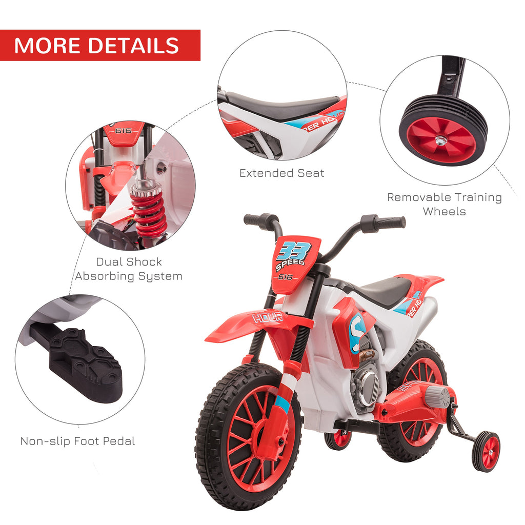 12V Electric Kids Ride On Dirt Bike Motorcycle Toy w/ Training Wheels, Red