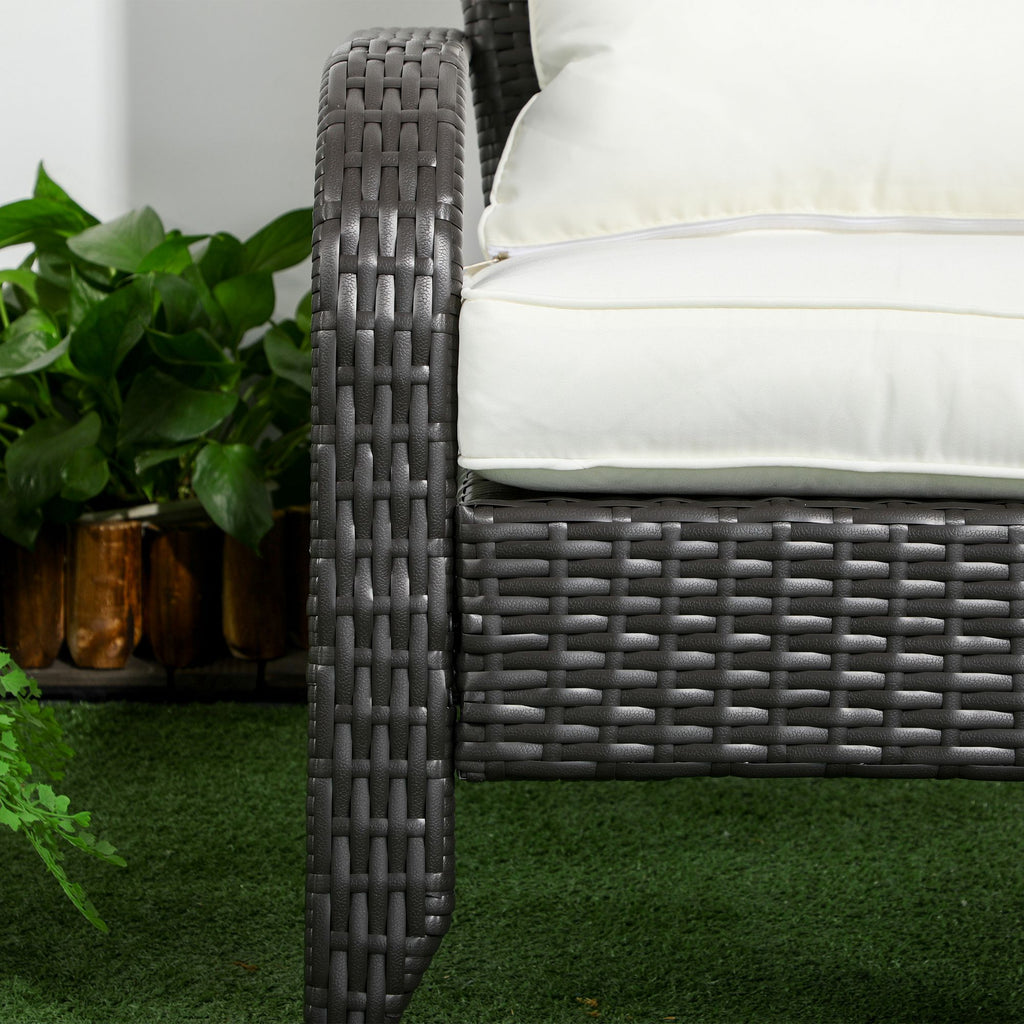 Wicker Adirondack Chair, Outdoor All-Weather Rattan Fire Pit Chair w/ Soft Cushions, Tall Curved Backrest, Cream White