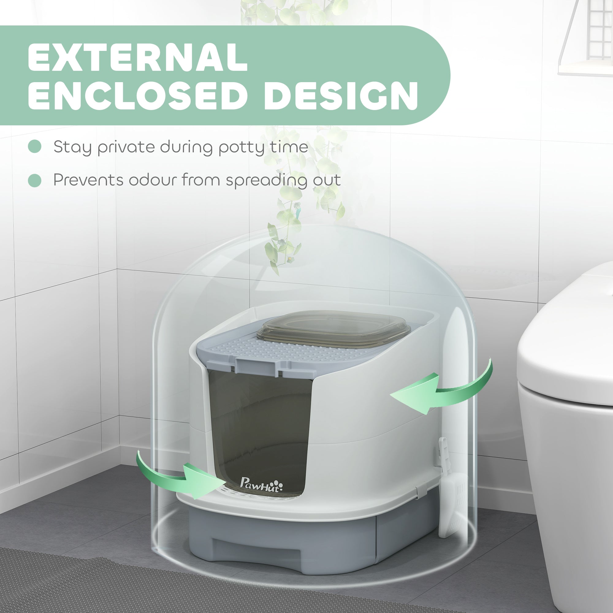 Covered Cat Litter Box with Lid, Drawer, Scoop, Top Entry, Deodorizing Bags, Odor Control, Easy to Clean, Gray