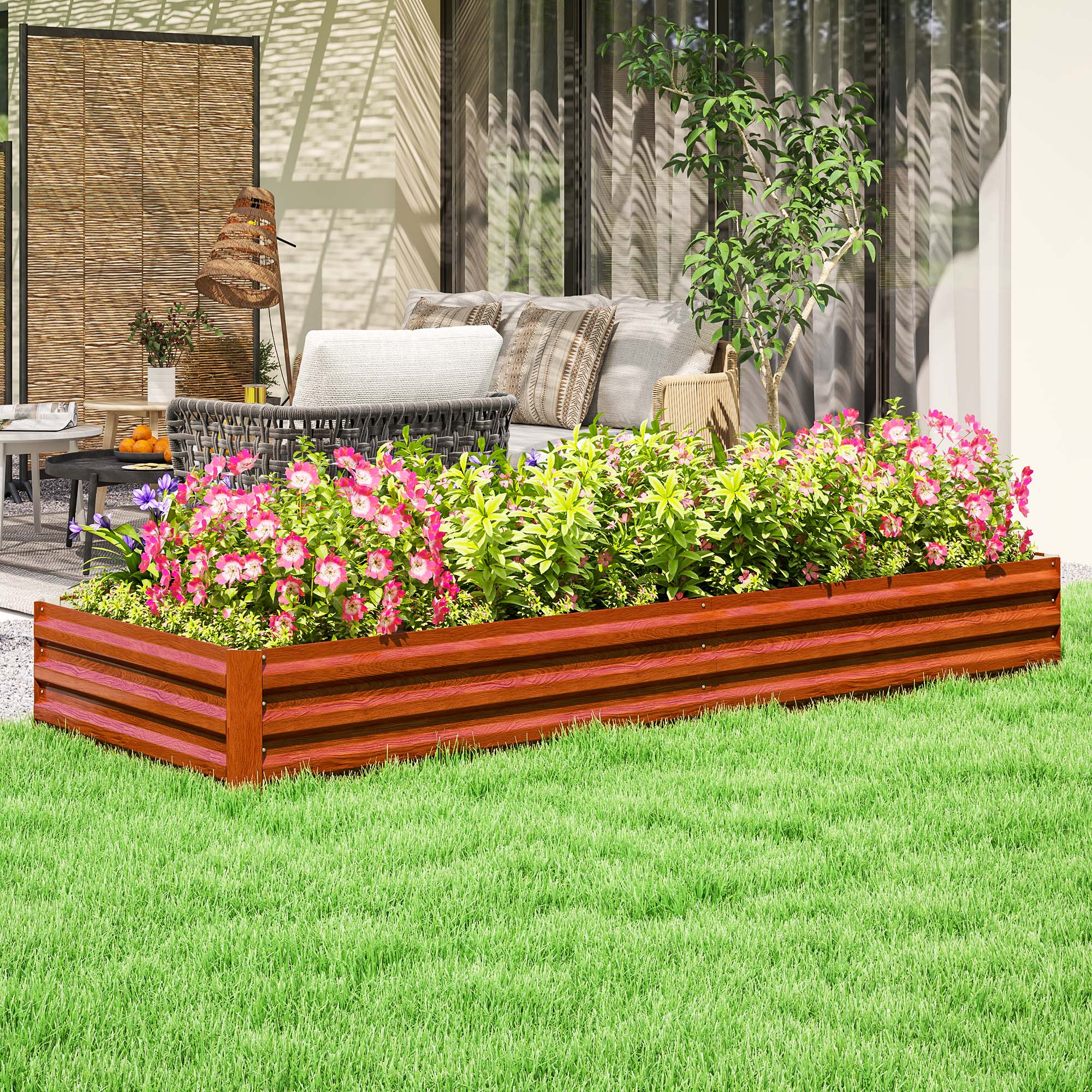 95" x 36" x 12" Galvanized Raised Garden Bed, Easy DIY and Cleaning for Growing Flowers, Herbs, Succulents, Natural Wood