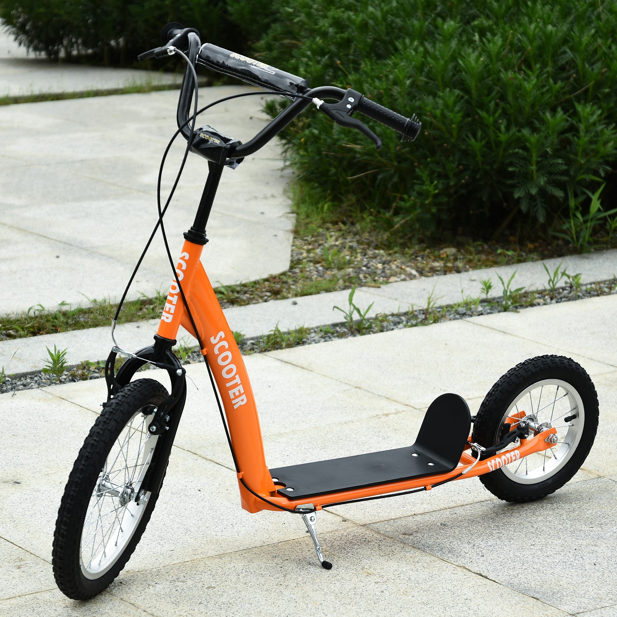 Youth Scooter Kick Scooter for Kids 5+ with Adjustable Handlebar 16" Front and 12" Rear Dual Brakes Inflatable Wheels, Orange