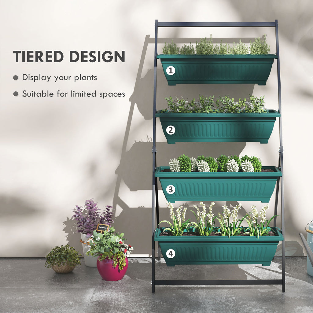 4-Tier Vertical Raised Garden Planter with 4 Boxes, Outdoor Plant Stand Grow Container for Vegetable & Flowers, Green