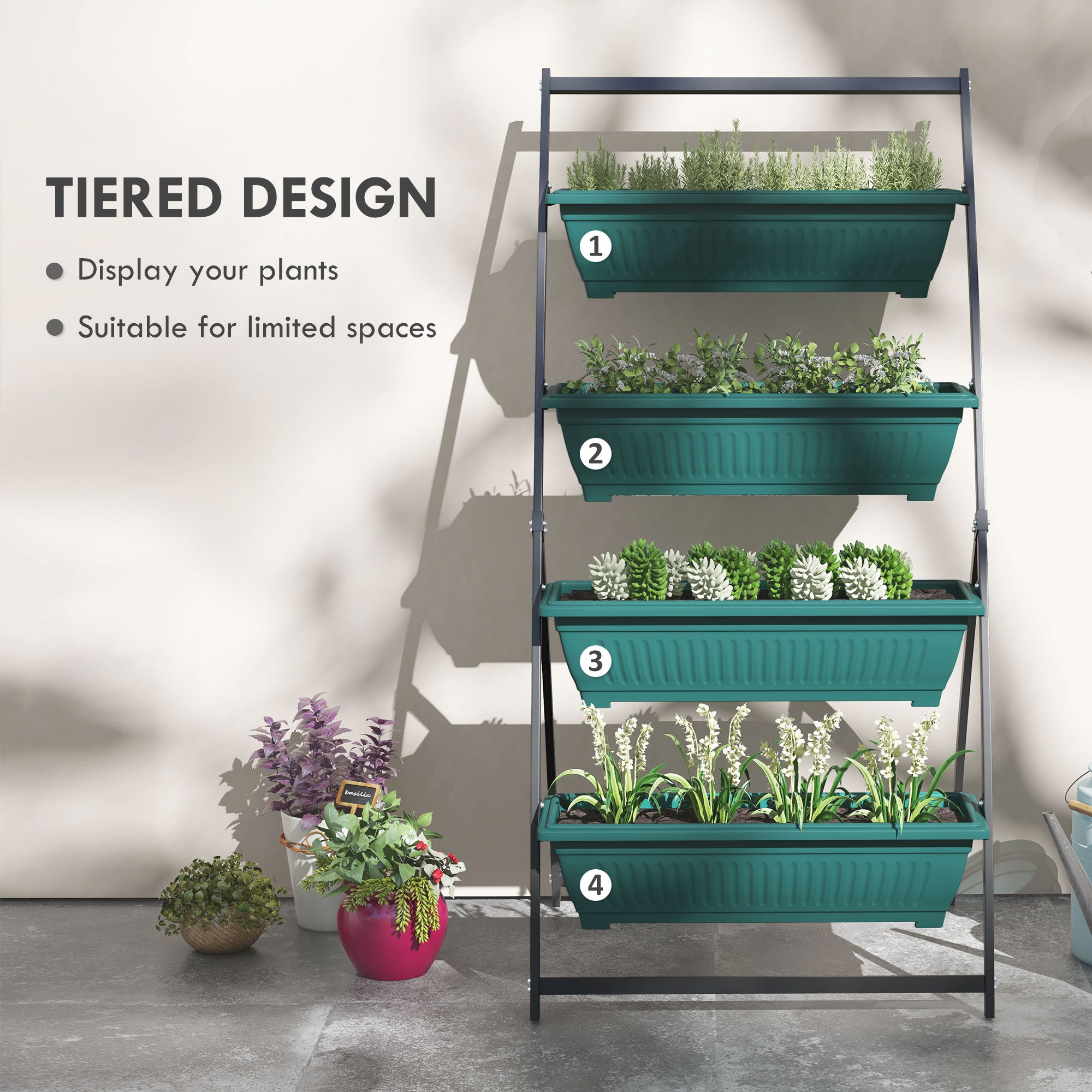4-Tier Vertical Raised Garden Planter with 4 Boxes, Outdoor Plant Stand Grow Container for Vegetable & Flowers, Green