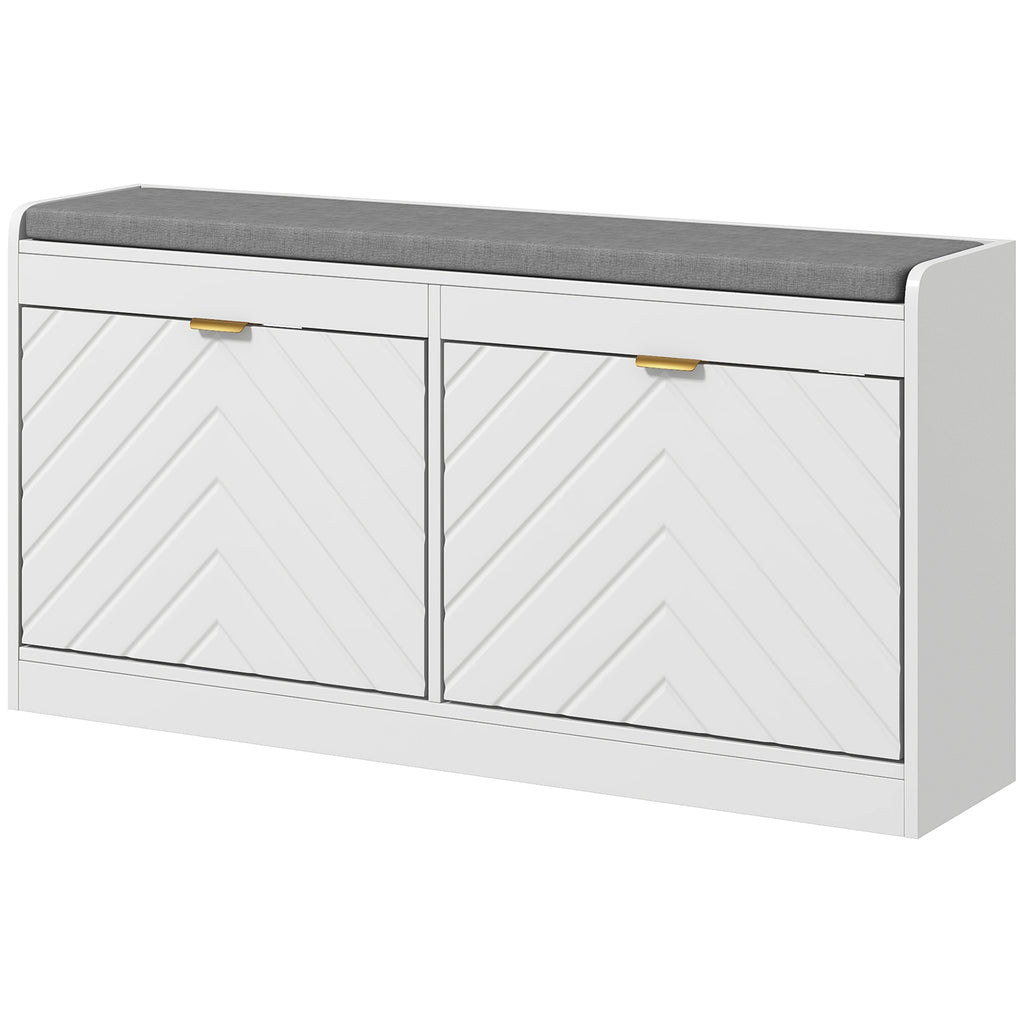 Narrow Storage Bench, Upholstered Entry Way Bench, Shoe Rack Bench with 2 Flip Drawers, 2 Vents for 8 Pairs of Shoes