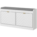 Narrow Storage Bench, Upholstered Entry Way Bench, Shoe Rack Bench with 2 Flip Drawers, 2 Vents for 8 Pairs of Shoes