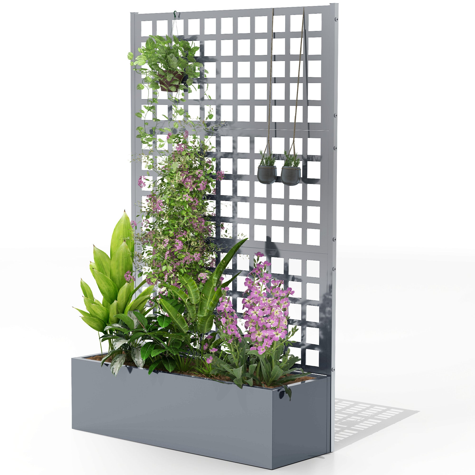 Galvanized Raised Garden Bed Planter Box with Trellis for Climbing Plants, Vegetable, Vines, 43" x 16" x 70", Gray