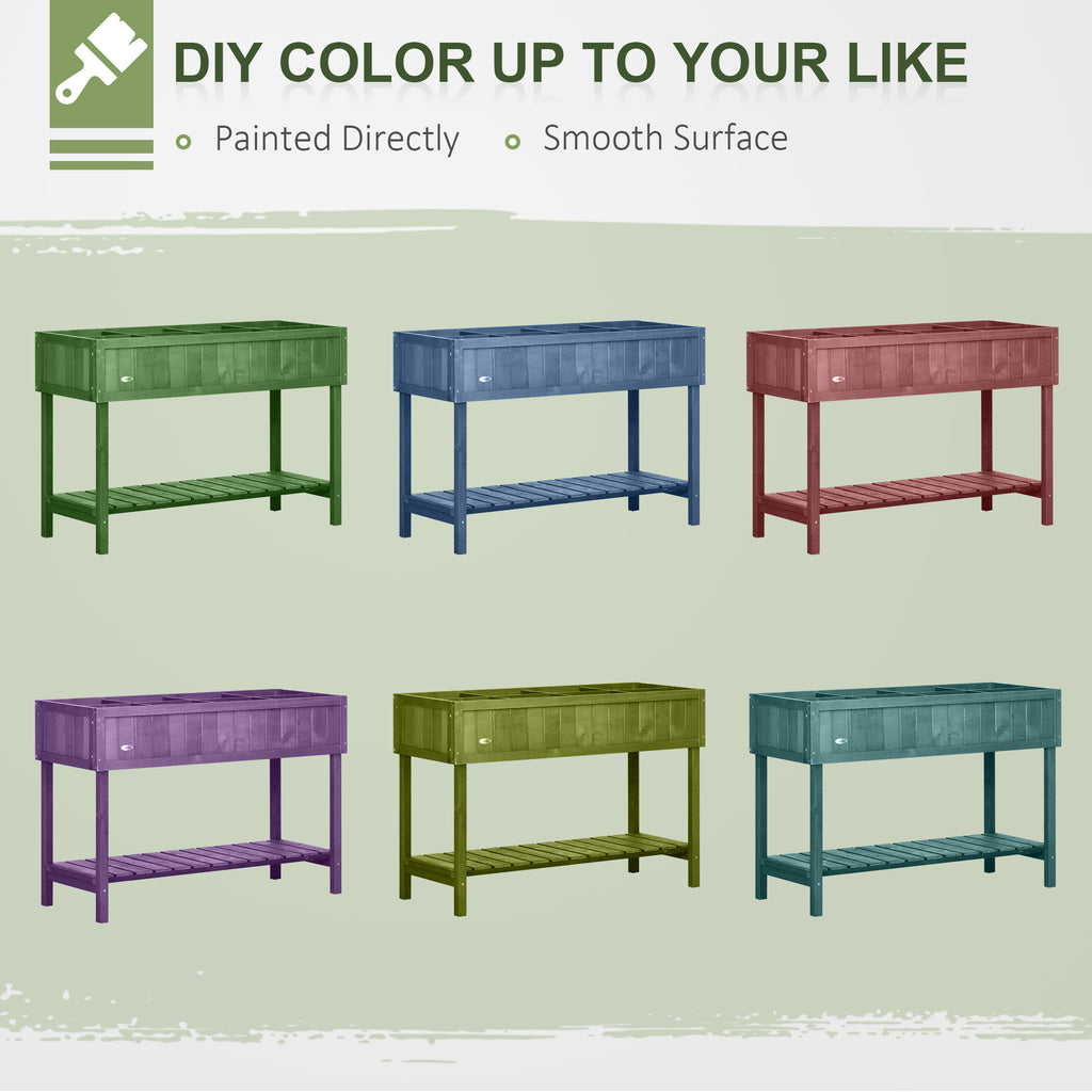 Wooden Raised Garden Bed, Elevated Planter Box Stand with 8 Slots and Open Shelf, Dark Brown