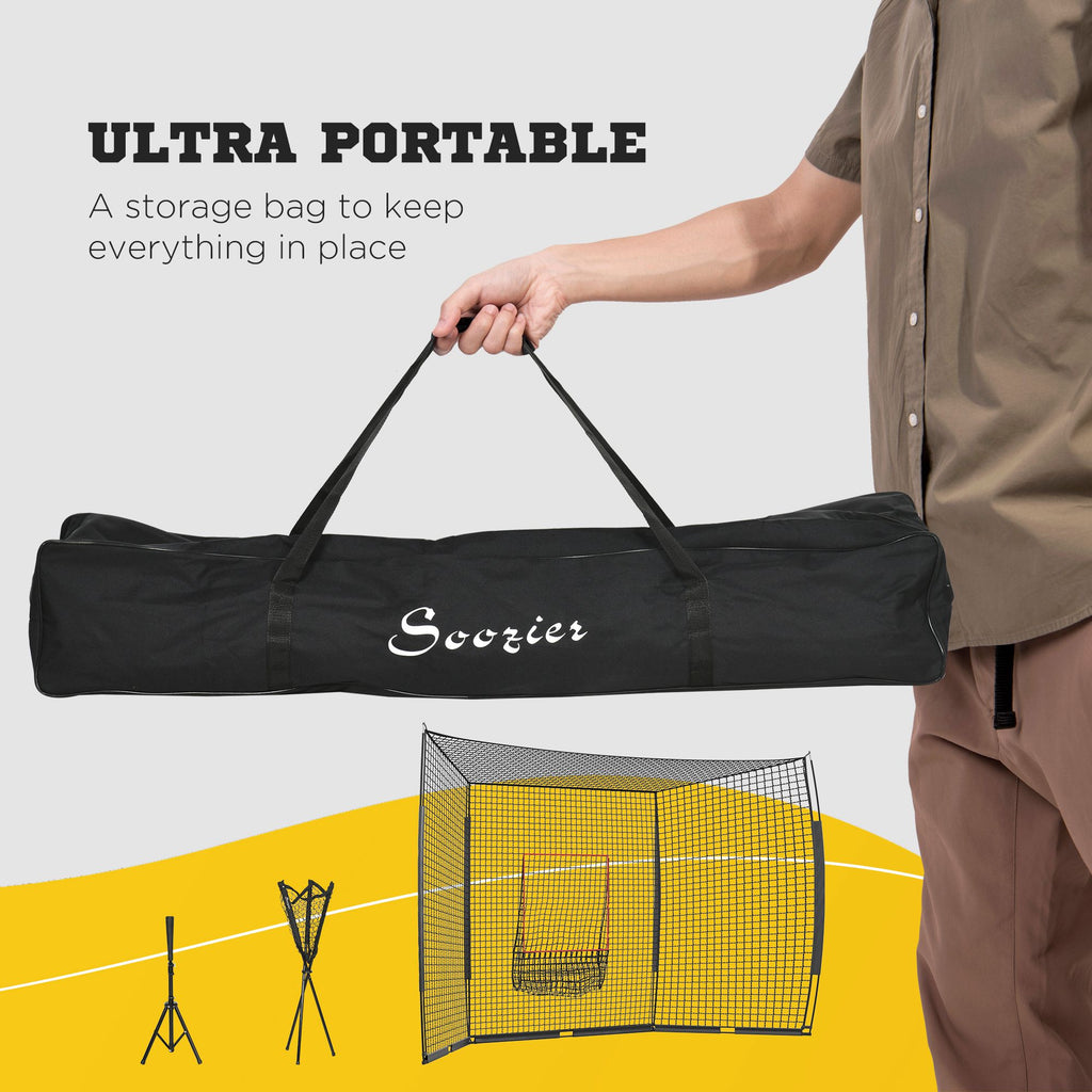 Softball and Baseball Net with Strike Zone, Tee, Caddy, and Portable Carry Bag for Pitching and Hitting Training