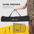 Softball and Baseball Net with Strike Zone, Tee, Caddy, and Portable Carry Bag for Pitching and Hitting Training