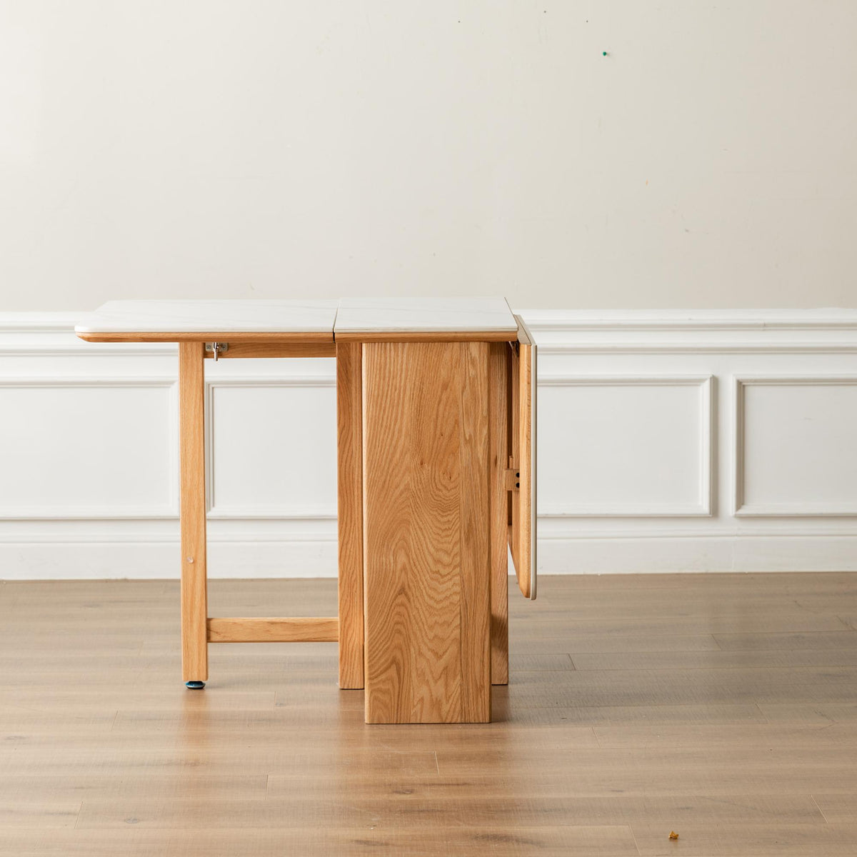 Solid Oak Extending Dining Table with Faux Rock Slab Top, Space-Saving Kitchen Table for 4-6 People, 559″ L x 31.5″ W x 29.5″ H, Light Oak
