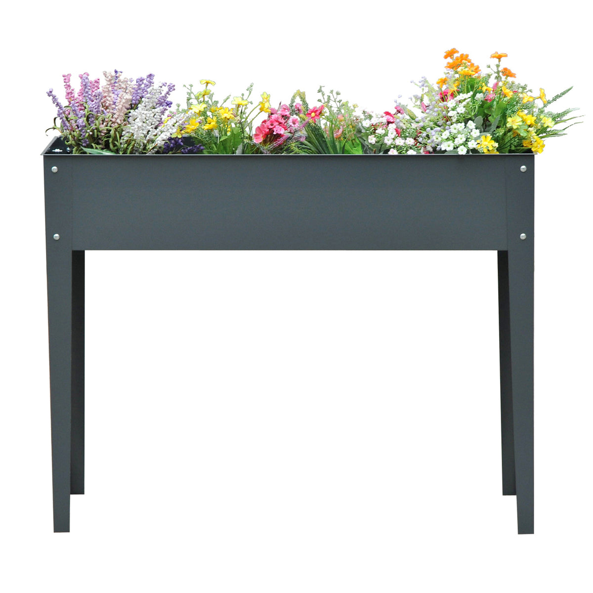 Metal Raised Garden Bed, Elevated Planter Box with Legs and Drain Holes, 39" x 12" x 32", Dark Gray