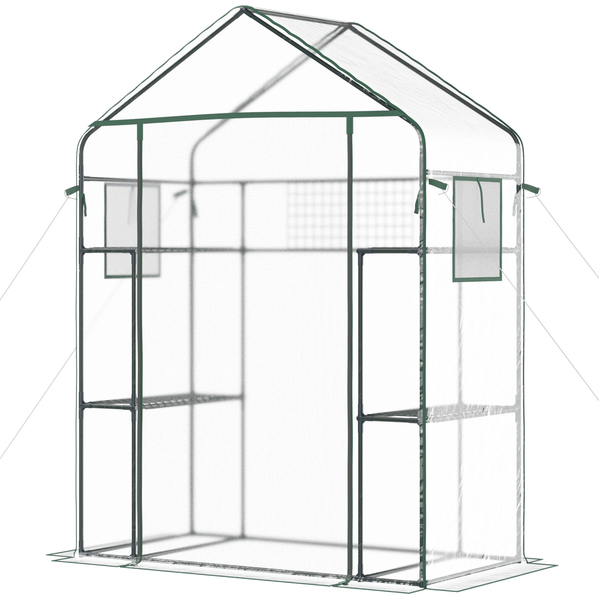 Outdoor Walk-in Mini Greenhouse with Mesh Door & Windows, Small Portable Garden Green House with 3 Tiers 6 Shelves, Trellis, & Plant Labels