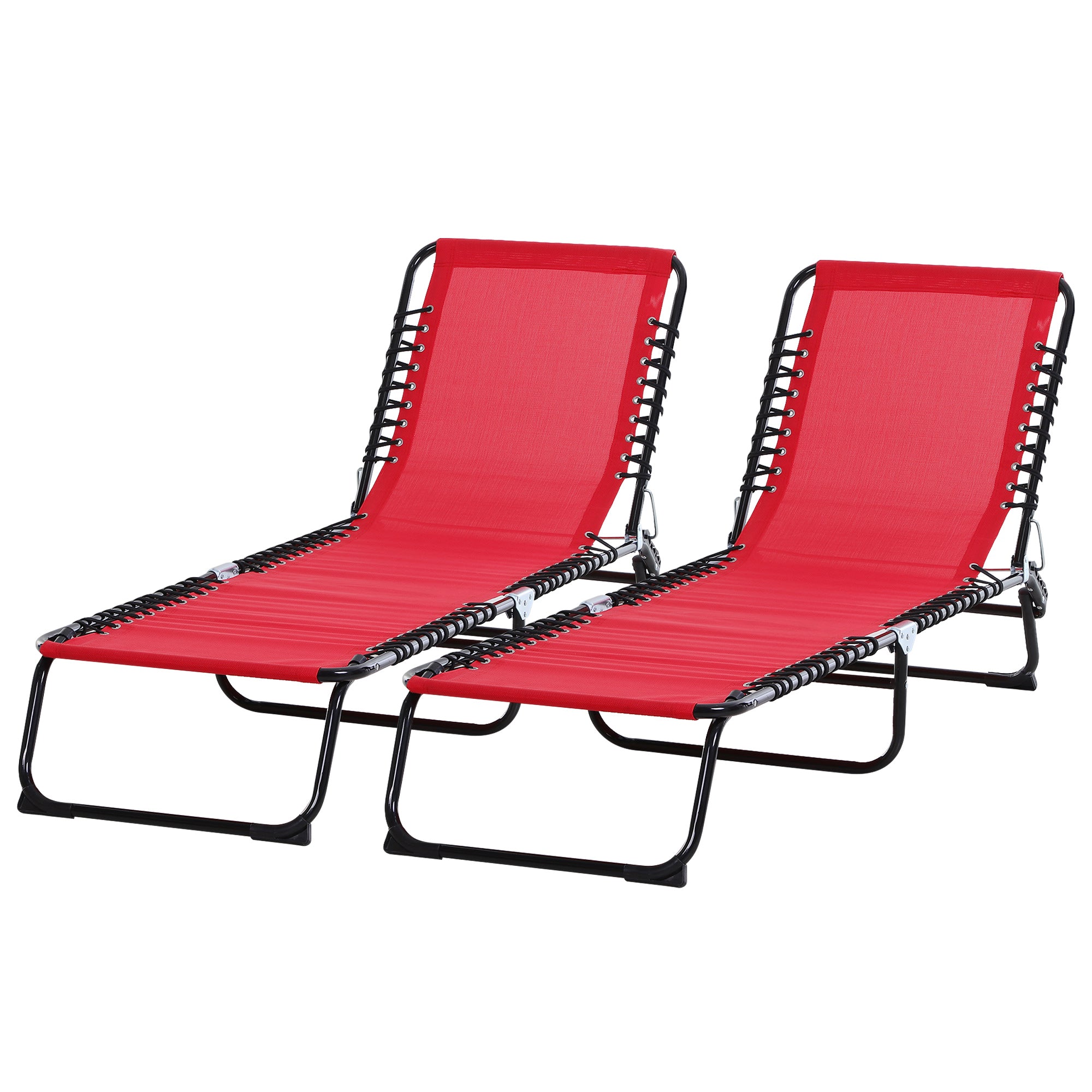 Set of 2 Folding Chaise Lounge Chairs, Outdoor Sun Tanning Chairs with Reclining Back, Wine Red