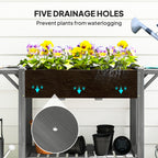 Wood Raised Planter Box, Elevated Garden Bed with Lockable Wheels, Side Tables, Bottom Shelf, Drain Holes, Gray