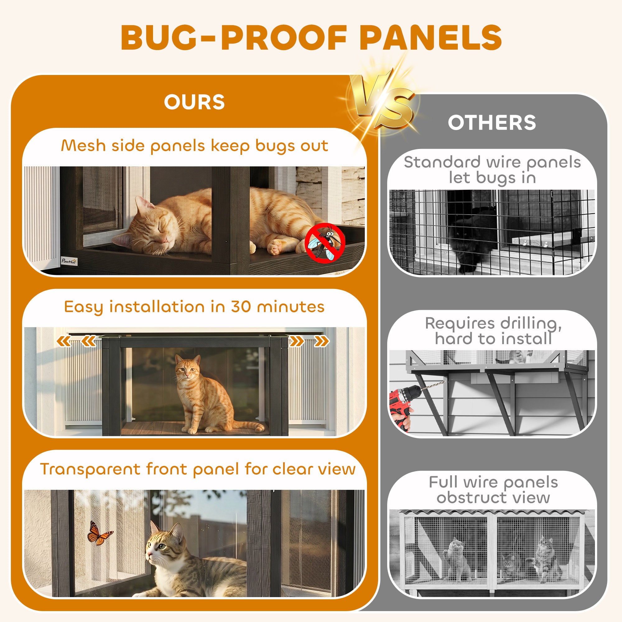Catio Outdoor Cat Enclosure 25"–41" Outdoor Cat House for Sunbathing, Napping & Overlooking