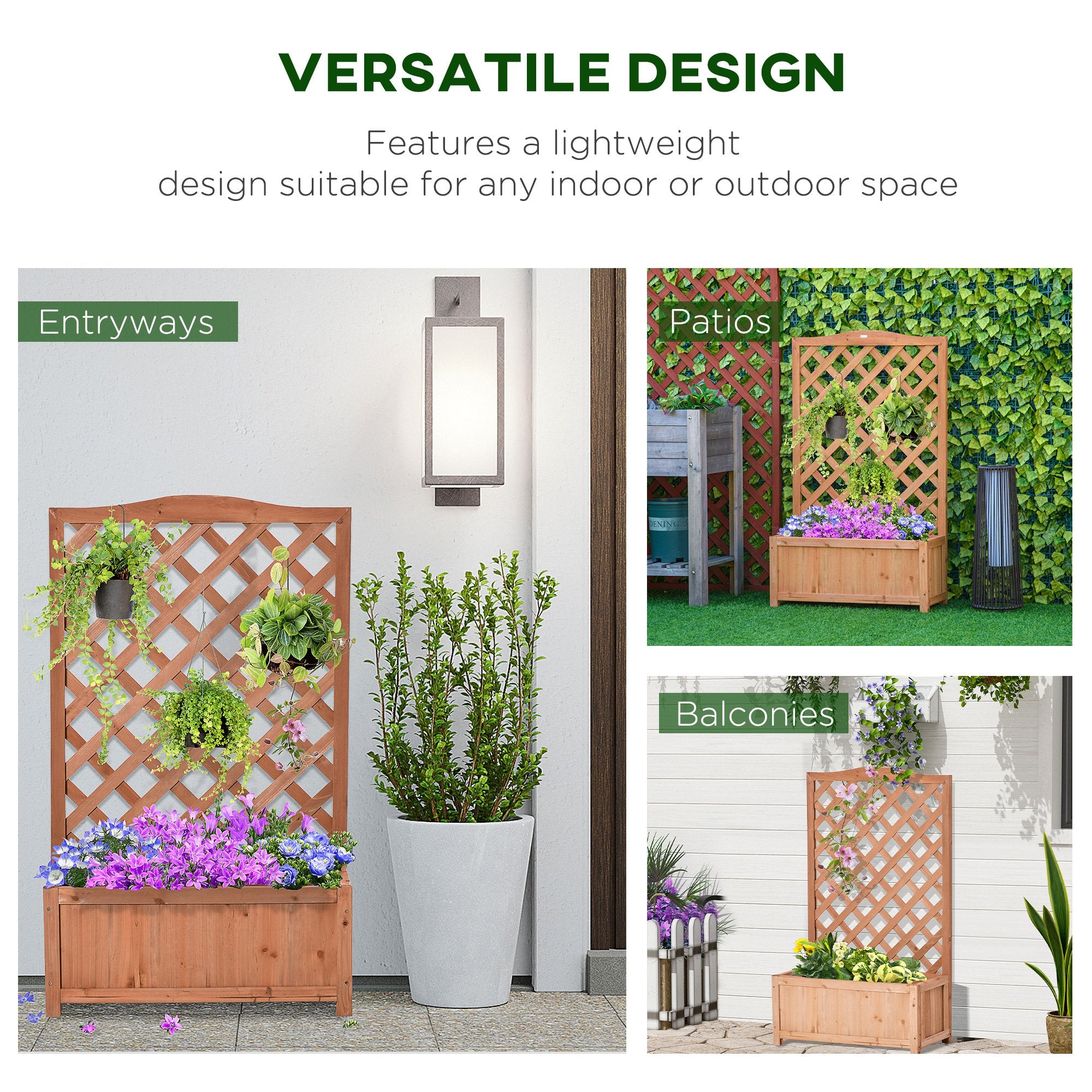 28" x 11" x 46" Raised Garden Bed, Wooden Planter Box w/ Trellis, Brown