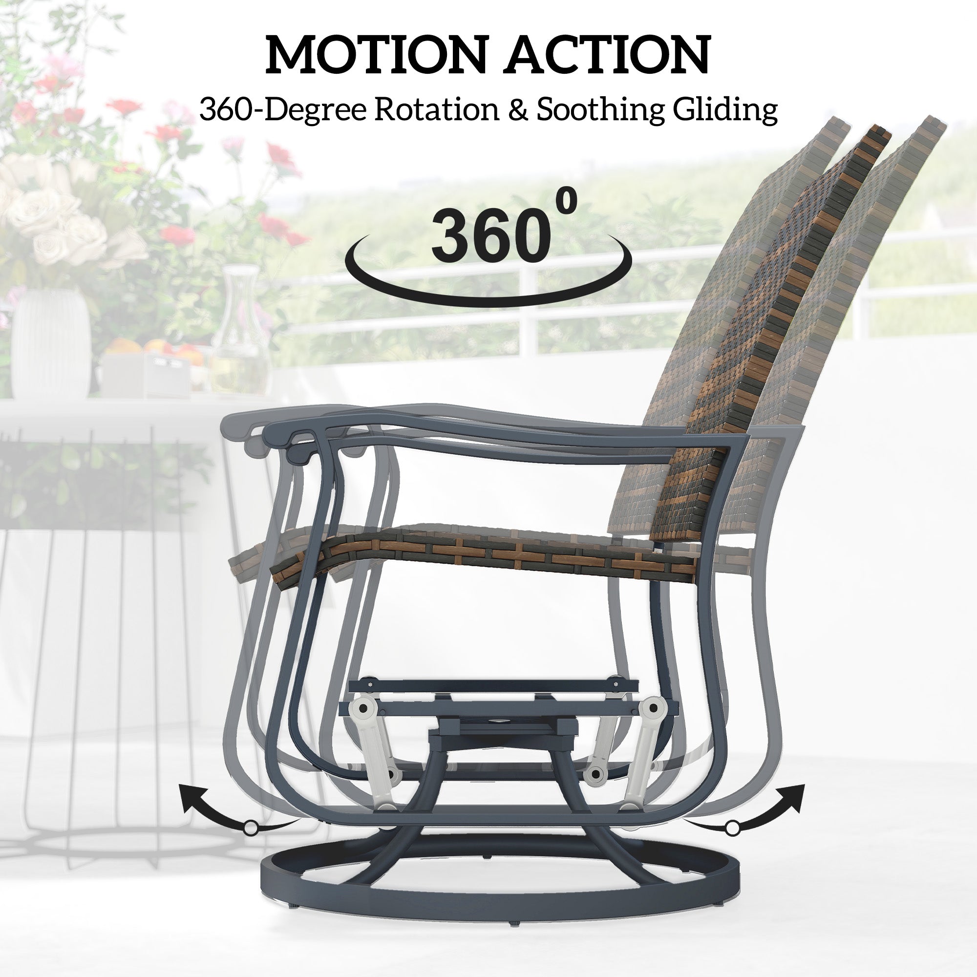 Wicker Rattan Swivel Patio Glider Chair Set of 2, Outdoor Glider Chair with Steel Frame, High Back, Brown