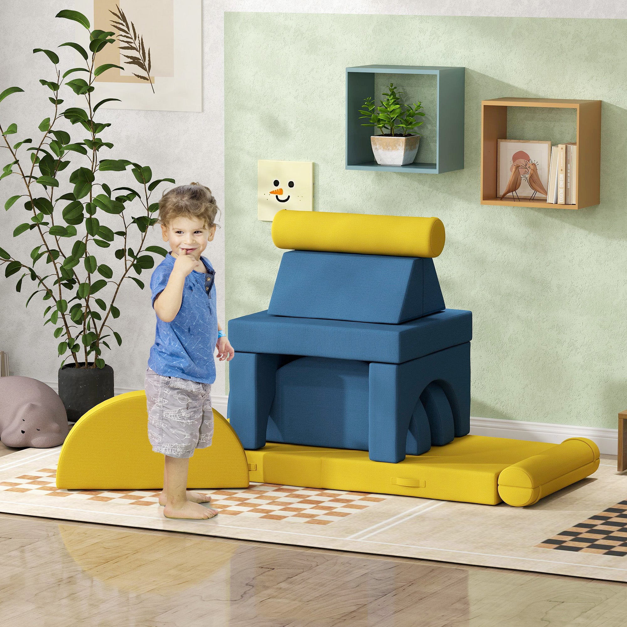 14 Pieces Foam Climbing Blocks for Toddlers, Indoor Climb and Crawl Activity Play Set, Yellow