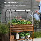 Raised Garden Bed with Legs and Cover, Metal Elevated Planter Box with Bottom Shelf and Liner for Vegetables, Brown
