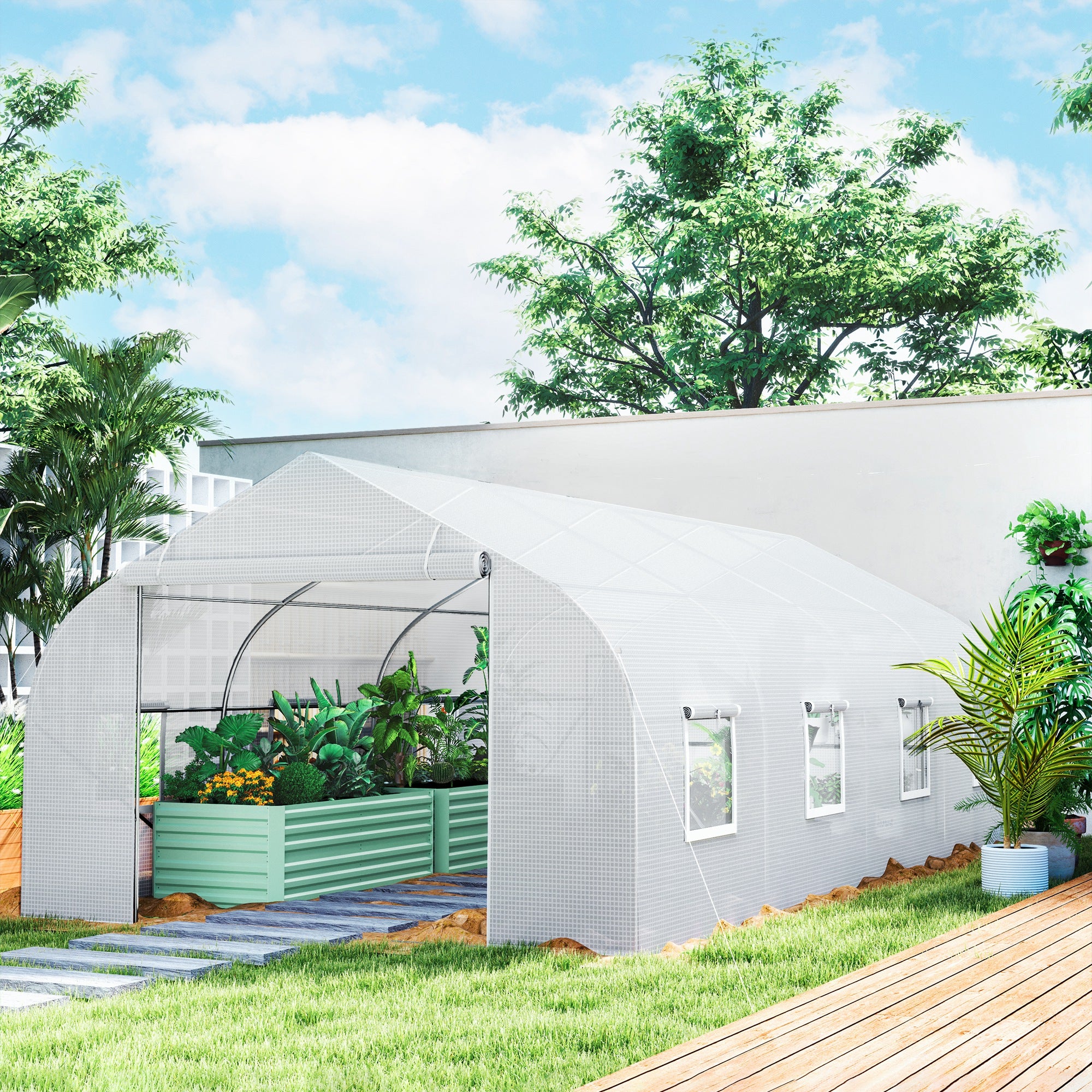 Walk In Tunnel Greenhouse, Portable Outdoor Plant House with Roll Up Doors
