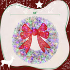 48in Flocked Pre-Lit Christmas Wreath with 3D Red Bow, 11 Lighting Modes, Front Door Christmas Wreath with Remote